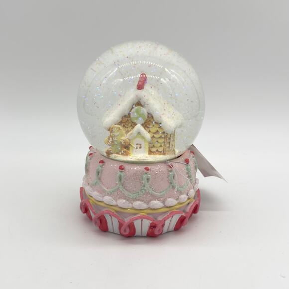 Pastel Gingerbread House & Man Waterglobe Snowglobe w/ Pink Blue Frosting Detail - Picture 1 of 6